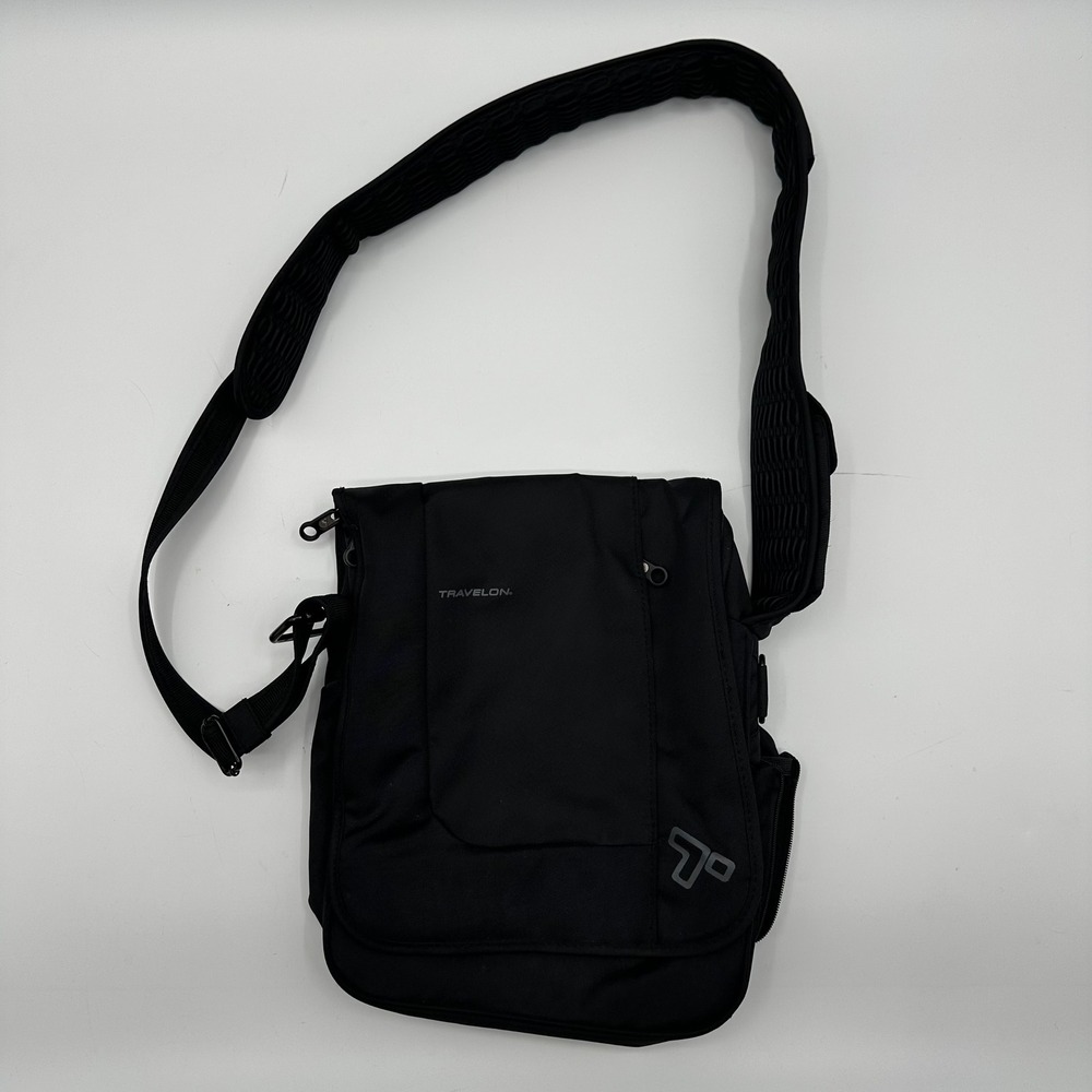 Travelon Anti-Theft Messenger Bag Black Nylon RFID Blocking Crossbody Tablet Bag